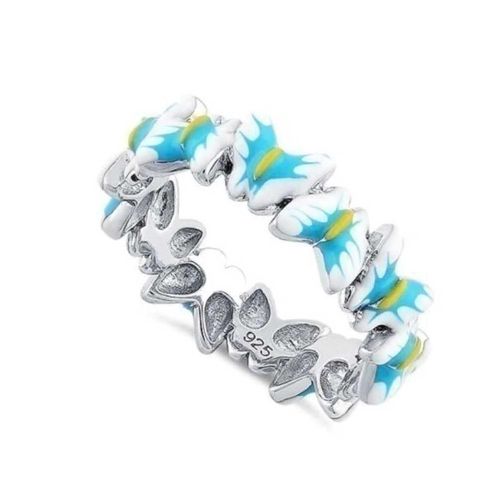 925 Sterling Silver Butterfly Enamel  Ring
